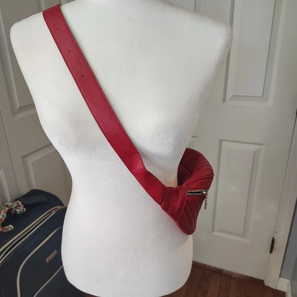 Red Quilted Women's Belt Bag Crossbody - Picture 6 of 8